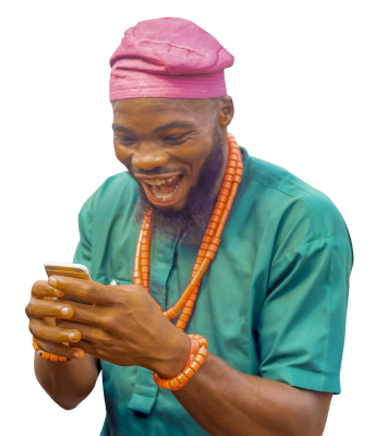 A smiling man using his phone in the original Scrapays app campaign